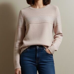 😍2/$20 Gap XS Mixed Stitch Pullover Soft Wool Blend Pink Crewneck Knit Sweater